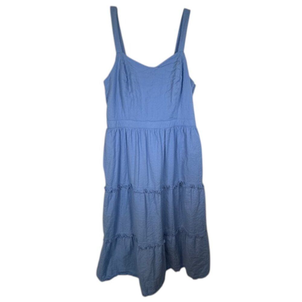 Japna Light Blue SeersuckerTiered Sundress w/ Back Smocking- Womens Size L